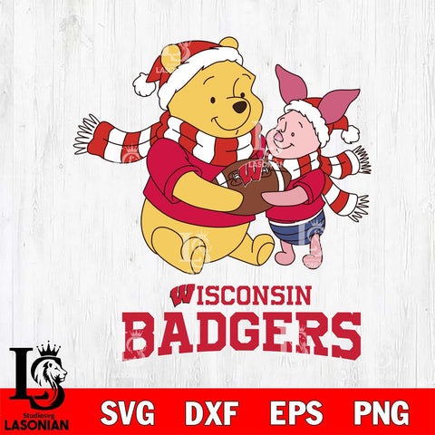 Wisconsin Badgers Winnie the Pooh & Piglet Football Cricut,Christmas SVG DXF EPS PNG FILE, NCAA Digital Download,Instant Download, Silhouette