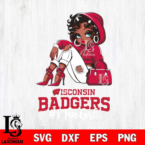 Wisconsin Badgers #1 beauty Black Fan Girl, Svg Eps Dxf Png File, Digital Download