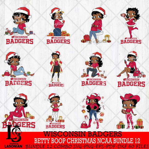 Wisconsin Badgers  Betty Boop Christmas NCAA Bundle File Cut, Bundle NCAA SVG DXF EPS PNG PDF File, Digital Download , Criucut , Silhouette