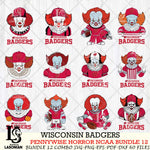 Wisconsin Badgers  Pennywise Horror NCAA Bundle 12 SVG Svg Eps Dxf Png File, Digital Download
