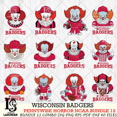 Wisconsin Badgers  Pennywise Horror NCAA Bundle 12 SVG Svg Eps Dxf Png File, Digital Download