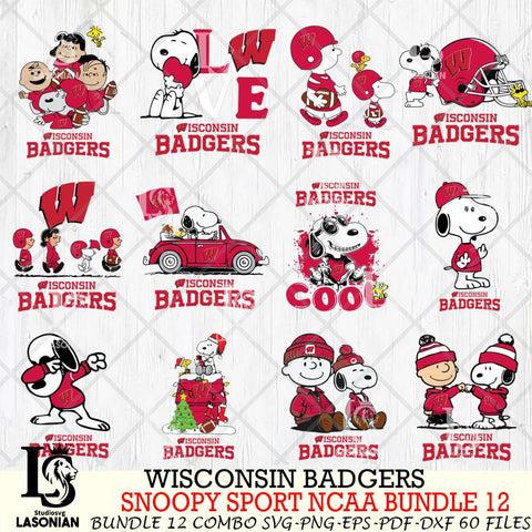 Wisconsin Badgers  Snoopy NCAA Bundle 12 SVG Svg Eps Dxf Png File, Digital Download