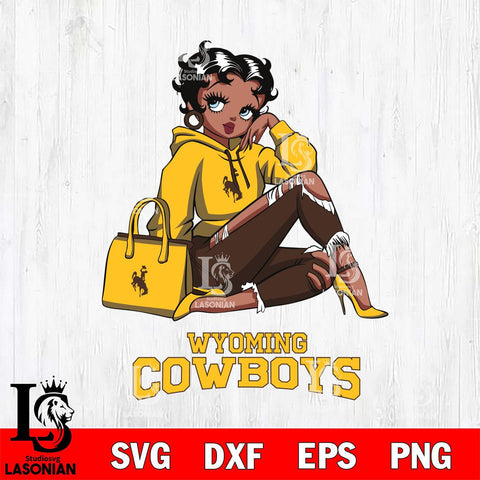 Wyoming Cowboys Awesome Black Fan Girl Betty Boop, Svg Eps Dxf Png File, Digital Download