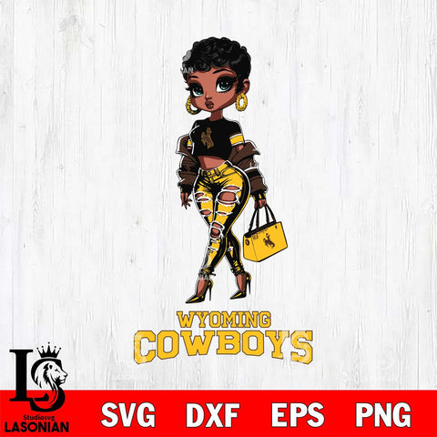 Wyoming Cowboys Beautiful Black Fan Girl, Svg Eps Dxf Png File, Digital Download