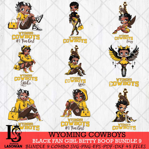 Wyoming Cowboys Black Fan Girl Betty Boop Bundle 9, Svg Eps Dxf Png File, Digital Download