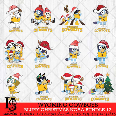 Wyoming Cowboys Bluey Christmas NCAA Bundle 12 Cricut File Cut Files , Bluey Cricut , Christmas Svg , Bluey svg , Digital Download, dxf eps png pdf file