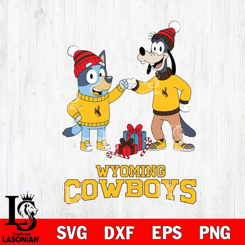 Wyoming Cowboys Bluey With Goofy Christmas File Cut, NCAA SVG DXF EPS PNG FILE, Digital Download,Instant Download, Silhouette