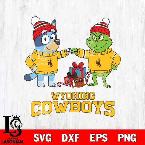 Wyoming Cowboys Bluey With Grinch Christmas File Cut, NCAA SVG DXF EPS PNG FILE, Digital Download,Instant Download, Silhouette