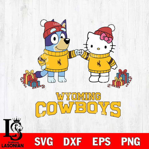 Wyoming Cowboys Bluey With Hello kitty Christmas File Cut, NCAA SVG DXF EPS PNG FILE, Digital Download,Instant Download, Silhouette