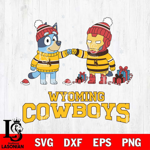Wyoming Cowboys Bluey With Iron man Christmas File Cut, NCAA SVG DXF EPS PNG FILE, Digital Download,Instant Download, Silhouette