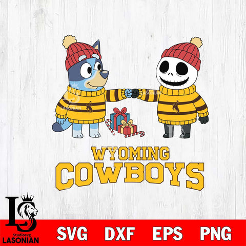 Wyoming Cowboys Bluey With Jack Skellington Christmas File Cut, NCAA SVG DXF EPS PNG FILE, Digital Download,Instant Download, Silhouette