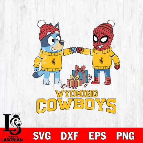 Wyoming Cowboys Bluey With Spider man Christmas File Cut, NCAA SVG DXF EPS PNG FILE, Digital Download,Instant Download, Silhouette