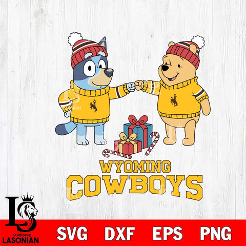 Wyoming Cowboys Bluey With Winnie The Pooh Christmas File Cut, NCAA SVG DXF EPS PNG FILE, Digital Download,Instant Download, Silhouette