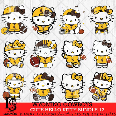 Wyoming Cowboys Cute Hello Kitty Bundle 12 SVG Eps Dxf Png File, NCAA Bundle svg, Digital Download, Instant Download