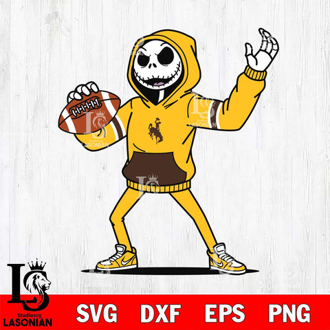 Wyoming Cowboys Jack Skellington Football Christmas File Cut, NCAA SVG DXF EPS PNG FILE, Digital Download , Criucut , Silhouette