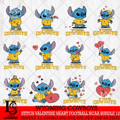 Wyoming Cowboys Stitch Valentine Heart Football NCAA Bundle File cut , Football Criucut  , Digital Download, NCAA SVG DXF EPS PNG PDF File, Instant Download