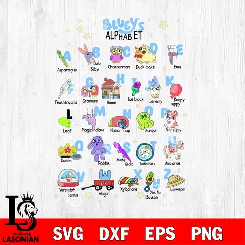 bluey alphabet Svg Eps Dxf Png File, Digital Download, Instant Download