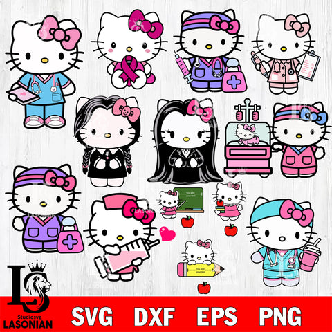 Hello Kitty Nurse ,Horror , Teacher , Doctor bundle SVG DXF EPS PNG file, Digital download, file cut, cricut