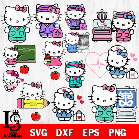 Hello Kitty Nurse , Teacher , Doctor bundle SVG DXF EPS PNG file, Digital download, file cut