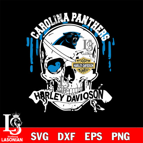 Skull Carolina Panthers Harley davidson svg eps dxf png file, digital download , Instant Download