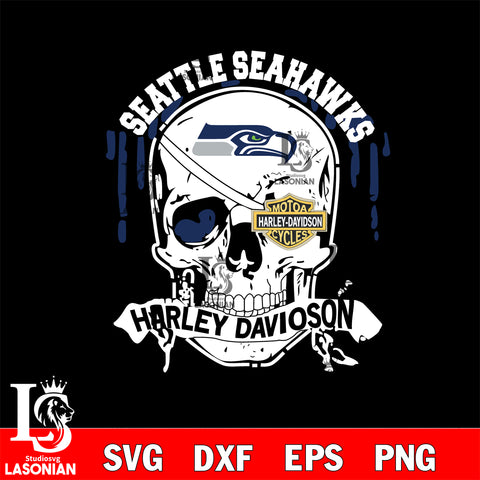 Skull Seattle Seahawks Harley davidson svg eps dxf png file, digital download , Instant Download