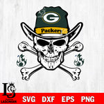 Skull fire Green Bay Packers svg eps dxf png file, digital download , Instant Download