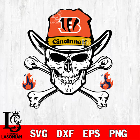 Skull fire Cincinnati Bengals svg eps dxf png file, digital download , Instant Download
