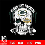 Skull Green Bay Packers Harley davidson svg eps dxf png file, digital download , Instant Download