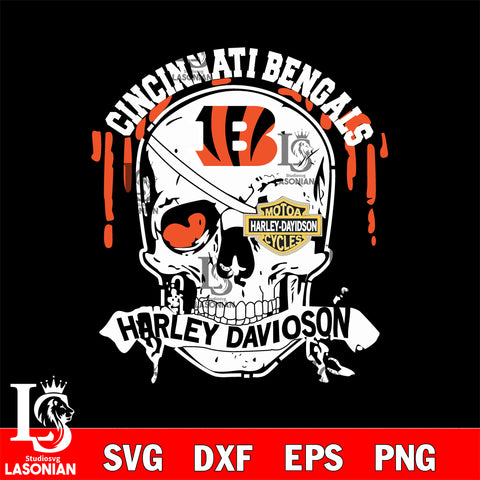 Skull Cincinnati Bengals Harley davidson svg eps dxf png file, digital download , Instant Download