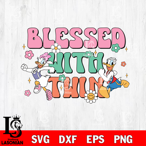 Blesssed with twin svg eps dxf png file, Digital Download, Instant Download