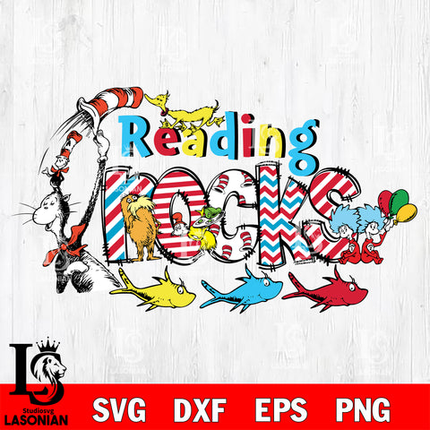 Reading rocks svg, dr seuss svg, cat in the hat svg eps dxf png file, Digital Download,Instant Download
