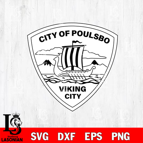 City of Poulsbo Viking city badge black svg eps png dxf file ,Logo Police black and white Digital Download, Instant Download
