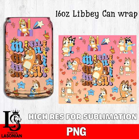 Mimi Bluey glass png, bluey bingo png file, Digital Download, Instant Download, 16oz libbey can wrap