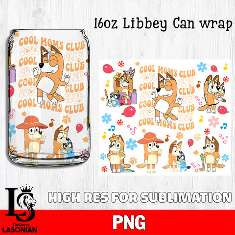 Cool Moms Club glass png, bluey bingo png file, Digital Download, Instant Download, 16oz libbey can wrap