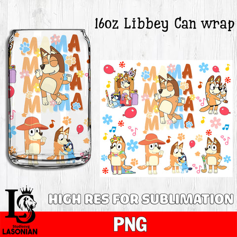 Mama Bluey glass png, bluey bingo png file, Digital Download, Instant Download, 16oz libbey can wrap