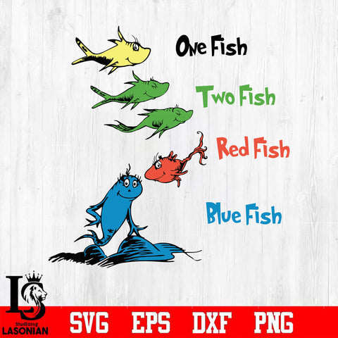52. One two red blue Fish Svg Dxf Eps Png file