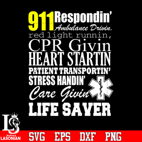 911 responding ambulance driving red light runnin CPR givin heart statin patient transportin svg eps dxf png file
