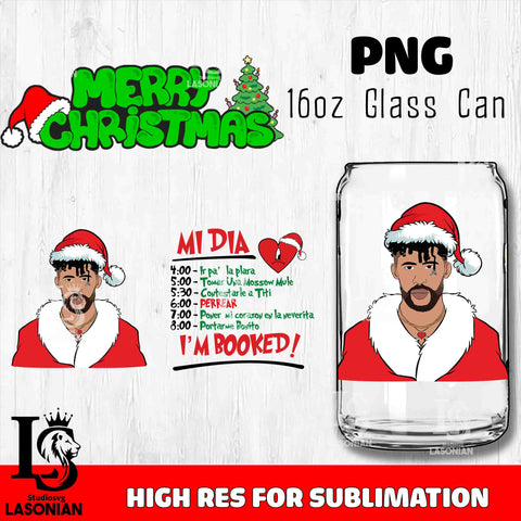 Bad bunny christmas PNG, Mi Dia I'm Booked Glass Cup Wrap , Libbey Can Glass Cup 5 PNG file, digital download