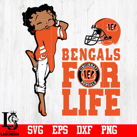 Bettty Boop Cincinnati Bengals For Life  2 svg,eps,dxf,png file