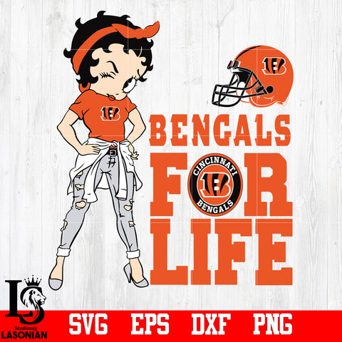 Bettty Boop Cincinnati Bengals For Life  svg,eps,dxf,png file