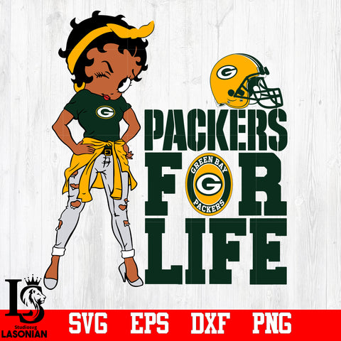 Betty Boop Green Bay Packers For Life svg,eps,dxf,png file