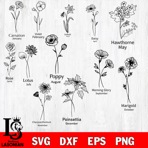 BirthMonth Flower svg dxf eps png file
