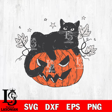 Black Cat on Pumpkin svg eps dxf png file