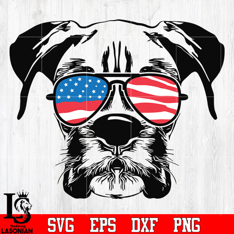 Boxer DOG America Flag glasses Independence Day svg eps png dxf file