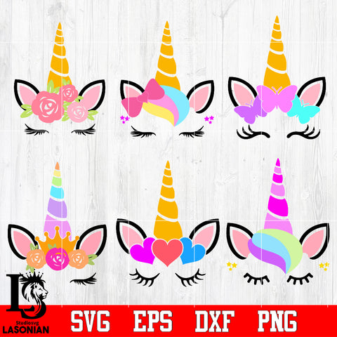 Bundle Unicorn face 6 Pack 6 Svg Dxf Eps Png file