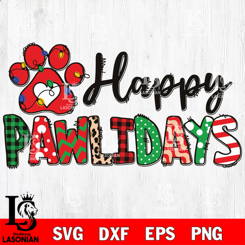 Happy pawlidays svg eps dxf png file, digital download