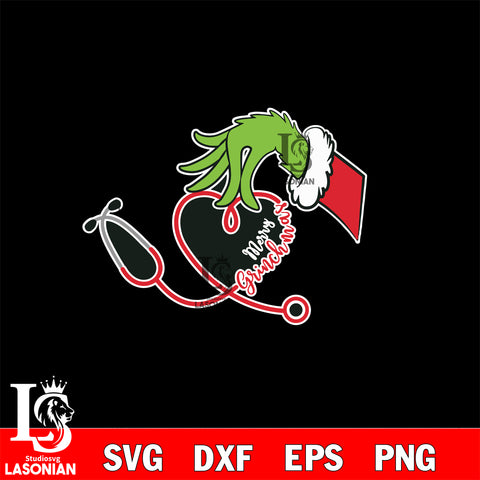 Merry Grinchmas Stethoscope Heart Nurse svg eps dxf png file, digital download