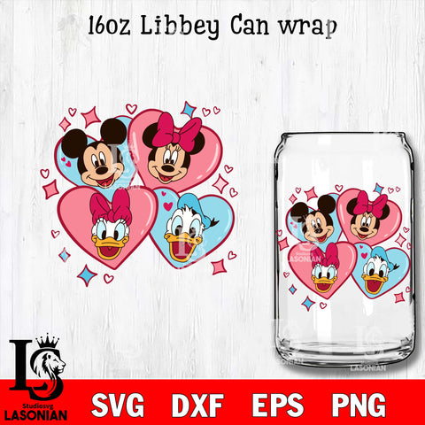Disney valentines 16oz Libbey Can Glass, Valentines Day Tumbler Wrap svg eps dxf png file, digital download