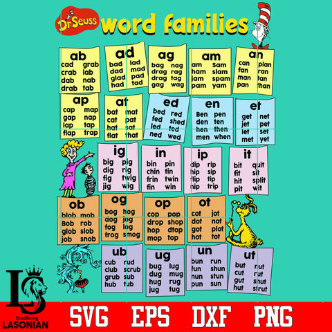 Dr Seuss Content Word Families svg dxf eps png file