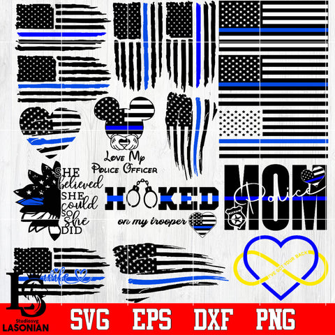 Bundle police , back the blue , thin blue line , police officer , police wife , distressed flag Svg Dxf Eps Png file